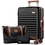SHOWKOO Koffer Groß Leicht Hartschale 100% Polycarbonate Erweiterbar Reisekoffer Große Kapazität Hartschalenkoffer Set Trolley Handgepäck Enthält 1 Reisetasche und 1 Kulturbeutel, XL-Elegante Schwarz