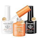 Modelones Base und Top Coat Gel UV Nagellack Set 3 x 10 ml No Wipe Soak Off Unterlack und Überlack mit Matte Top Coat fur Gelnägel Nail Art Nageldesign Maniküre