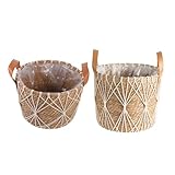 Gogogmee 2 Stück Handgeflochtener Rattan Pflanzkorb Im Boho Stil Mit Kunststoffeinlagen Bauernhaus Korbgeflecht Sukkulenten Pflanzgefäß Für Das Heimbüro