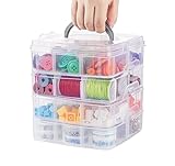 ilauke Fächer Aufbewahrungsbox mit Tragegriff, 4 x 6 Fächern Stöckige Aufbewahrungsbox Plastik Transparent Stapelbar für Die Organisation von Nähfäden,Spulen,Perlen,Schmuck,Spielzeug