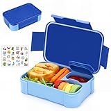 Bugucat Brotdose Kinder mit Fächern, 900ml Bento Box Kinder, Auslaufsicher Lunchbox, Jausenbox Brotbox für Erwachsene Kindergarten Schule Ausflüge, Mikrowelle/Spülmaschinenfest (Blau)