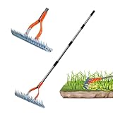 OWJHE Garten Rechen, 212cm Metall Rechen , Harke mit 19 Stahlzinken, mit Edelstahlgriff, Arbeitsbreite 45 cm, zum Lockern von Boden und Nivellieren von Rasen,Laubbesen,Rasenrechen, Heurechen