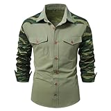 Herren Camouflage Outdoor Tactical Shirts mit Multi Tasche Langarm Button Down Shirts Einfarbig Freizeithemd Casual Revers Westernhemd Workwear Cowboy Hemd Outdoor Arbeitshemd