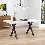 Merax Esstisch, Design mit gekreuzten Beinen, rechteckiger Esstisch, Couchtisch, aus Schmiedeeisen, L140*B80*H76cm,Marmorstruktur, Schwarz und Weiß