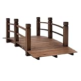 Outsunny Gartenbrücke Holzbrücke Holzsteg Teichbrücke Zierbrücke mit Geländer bis 180 kg Tannenholz Dunkelbraun 152,5 x 67 x 48 cm