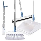 Besen- und Kehrschaufel-Set, Kehrschaufel und Besen-Kombination mit Upgrade 134.6 cm langem Griff und Bodenabzieher, aufrechter stehender Lobbybesen und Kehrschaufel, Büro, Boden
