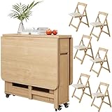 Esstisch-Set, klappbarer Massivholztisch und Stühle für 4-6, ausziehbares Design für Küche, Esszimmer und Wohnzimmer