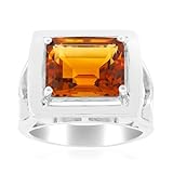 Cavill Madeira Citrin Ring 3,516 ct Oktagon-Treppenschliff 925er Silberring mit lebhaftem Orangeton aus Brasilien moderner, stilvoller Schmuck für Damen