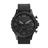 Fossil Nate uhr für Herren, Quarzwerk Chronograph mit Edelstahl- oder Lederarmband, Schwarz, 50MM