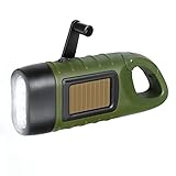 Prunus LED Solar Taschenlampe Mit Kurbel - Aufladbar, Dynamo, Karabinerhaken, Mini-Format, Solarpanel für Outdoor/Camping/Notfall/Stromausfall