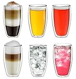 Creano doppelwandiges Thermoglas 400ml „DG-SH“, großes Doppelwandglas aus Borosilikatglas, doppelwandige Latte Macchiato Gläser, Kaffee, Tee, 6er Set