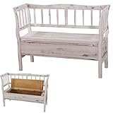 Mendler Sitzbank T207, Bank Truhenbank Holzbank Aufbewahrungstruhe, Staufach Kissen Holz 119cm - weiß, Shabby