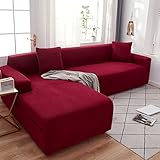 Wasserdichter, elastischer L-förmiger Sofabezug für Ledersofa, weiche und bequeme Stoffe, vollständiges Paket, Couchbezug, modisches Design, Rotwein, geeignet für 4-Sitzer, 230 cm, 300 cm