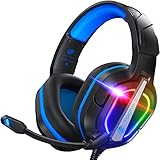 Fachixy FC200 Gaming Headset für PS4, PS5, PC, Xbox, Nintendo Switch, Gaming Headset mit Kabel und RGB Licht, Stereo Surround Kopfhörer mit Mikrofon, Noise Cancelling Headphones - BLAU