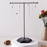 Schmuck Organizer Stand, T-Bar Halskette Display Stand Ohrringe Halter Metall hängende Anhänger Rack mit Marmor Muster Tablett, Schmuck Display Stand für Armbänder Ringe Uhren Schlüssel (schwarz)