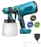 Akku Farbsprühsystem, Ersatz für Makita,500W 1000ML HVLP Farbsprühgerät, 3 Kupferdüsen /3 Sprühmuster Neu Lackierpistole Elektrisch für den Innen- und Außenbereich (Nur Körper, Keine Batterie)