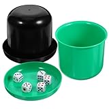 FRCOLOR 5 Stück Würfel Shaker aus ABS mit Dickem Boden Würfelbecher mit 25 Würfeln Würfelspiel für Familie und Party Würfelspiele Zubehör Zufällige Farbe