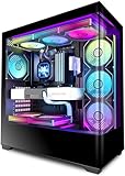 KEDIERS PC Gehäuse Vorinstallierter 7 × 120MM PWM ARGB Lüfter, ATX Mid Tower PC Gehäuse, Computergehäuse mit Panoramaaussicht Gehärtetes Glas Front Panel,Schwarz，P4 ARGB