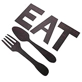 NUOBESTY 5 Stück Wanddekor „eat“ mit Gabel und Löffel Kreative Küchen Wanddekoration Braune Holzbuchstaben für Esszimmer und Zuhause