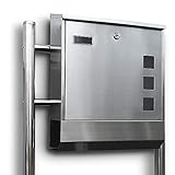 Edelstahl Standbriefkasten Briefkasten Postkasten Mailbox Letterbox Briefkastenanlage Eckig mit Zeitungsrolle Eckig