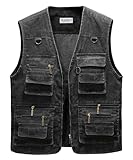 Oralidera Herren Outdoor Weste Freizeit Jacke Leicht Safari Weste mit Reißverschluss Jagd und Angler Fotografie Wandern Weste Anglerweste mit Vielen Taschen, Schwarz, XL