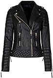 Damen Lederjacke Midnight Black Large Moto Style Damen Echtes Lammfell Leder Motorrad Slim Fit Designer Biker Jacke, Schwarz , 46