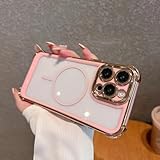 PYYLTTP Galvanisierte, zweifarbige, magnetische, stoßfeste Hülle für iPhone 16 15 14 Plus 13 12 11 Pro Max, kabellose Ladehülle (für iPhone 14/Pink)