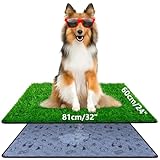 81x60 cm Hundeklo Hundetoilette Welpentoilette mit Kunstrasen, Hochdurchlässiger Hundetoilette Welpenklo Haustiertoilette, mit Waschbar und Wiederverwendbar Trainingsunterlage für drinnen und draußen