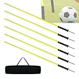 NAIZY Slalomstangen Fussball Trainingszubehör 1,8m 6pcs-Set Hürdenstangen mit Erdspieß & Tragetasche Trainingsstangen Gelb Agilität Stangen Slalom für Fußball & Hunde Agility-Koordinationstraining