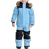 SKAJGL Skioverall Unisex Kinder Winddicht mit Kapuze Schneeanzug Wasserdicht Atmungsaktiv Winteranzug Verdickt Warm Schneeoverall (DE/NL/SE/PL, Alter, 8 Jahre, 9 Jahre, Regular, hellblau)