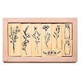 Wenrescry 8 Stempel Holz blumen Set,holzstempel blumen– Vintage Blumen und Pflanzen Motivstempel für DIY Basteln, Scrapbooking, Kartenbasteln, Tagebücher und Geschenkverpackung