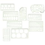 NIYANGLE 9 Stück Kunststoff Lineal mit Kreisschablonen und Ovalvorlagen zum Zeichnen Präzise Geometrische Zeichenvorlagen für Büro Schule und Architektur