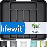 Lifewit Besteckkasten für Schubladen 30 40, Kunststoff Besteckeinsatz (Tiefe 32 cm), erweiterbare Besteckschublade Einsatz, Schubladen Organizer Küche für Besteck, Cutlery, Geschirr, Löffel, Schwarz