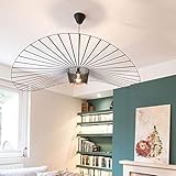 Hängeleuchte Vintage Wohnzimmer LED Vertigo Pendelleuchte (Licht Höhenverstellbar) Fiberglas/PU Hut Lichter E27 Kronleuchter für Restaurant Schatten (120cm, Schwarz)