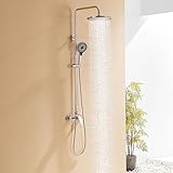 Duscharmatur Komplettset, Auralum Regendusche mit Armatur Höhenverstellbar 1-1,39m, Duschamaturenset Regendusche mit 3 Funktionen Handbrause, Chrom