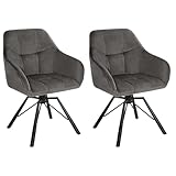 WOLTU Esszimmerstühle drehbar 2er Set, für Esszimmer Wohnzimmer, Bequeme Küchenstühle gepolstert mit Armlehnen Rückenlehne, mit Samtbezug, Dunkelgrau