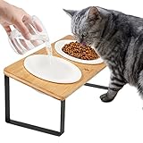 Futterstation Katzen Erhöht | Katzen Fressnapf Katze Erhöht | Ergonomischer Katzennapf Erhöht Keramik Napf Katzennapf Erhöht | Katzen Futternapf Katze Erhöht | Fressnapf Katze Holz Keramik (Gelb)