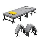 Faltbares Campingbett mit Matratze, 4-fach faltbares Bett, tragbares faltbares Bett mit 8 Universal-Riemenscheiben, platzsparend, zusätzliches Gästebett für Zuhause, Büro, Nickerchen, Beruf, Outdoor