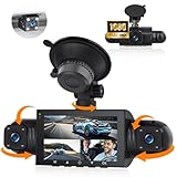 4 Kanal Dashcam AutoVorne und Hinten Innen Links rechts, 3 Zoll 1080P Dash Kamera für Autos Autokamera mit APP-Steuerung, IR Nachtsicht, Loop-Aufnahme, G-Sensor, Einparkhilfe, 24H Parking Monitor