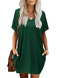 Beluring Damen Blusenkleid Loose Fit Kurzarm Kleider Mit V-Ausschnitt Olivgrün XL