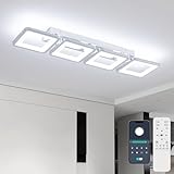 Vloitgol LED Deckenleuchte Dimmbar, 52W 69cm Deckenlampe Silber Modern Wohnzimmerlampe mit Fernbedienung, 3000K-6500K, 4 Square-Design Schlafzimmerlampe Led Deckenbeleuchtung für Büro Küche esszimmer