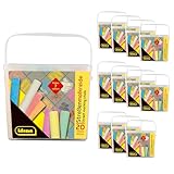 Idena 90442 - Straßenmalkreide im Eimer mit Henkel, 12 Boxen mit je 20 Stangen in 7 Farben, Straßenkreide zum Bemalen von Asphalt, Pflaster oder Beton