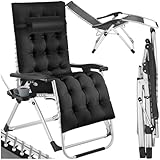 tectake® Sonnenliege klappbar, Liegestuhl, Gartenliege stufenlos verstellbar, Outdoor Sessel für Balkon oder Garten, Liege mit extra Dicker Auflage, Relaxliege belastbar bis 200kg - schwarz, 1x