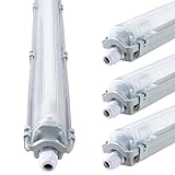 Proventa IP65 LED-Feuchtraumleuchte 120cm mit 18W LED-Röhre 2.160 Lumen Klappdeckel Steckklemme Kabeleinführung bis NYM-J 3x2,5mm² - Sparset 4x