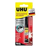 UHU Sekundenkleber extra stark | 3g Kleber Pipette für präzises Kleben | Sekundenkleber flüssig für Kunststoff, Metall, Holz, Keramik, Porzellankleber | Superkleber & Kunststoffkleber