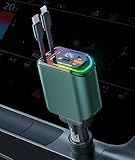 Einziehbares Ladegerät Auto 98W USB C Autoladegerät Zigarettenanzünder Schnellladegerät Adapter mit 90cm Ladekabel KFZ Handy Ladegerät RGB-Licht Kompatibel mit iPhone, Samsung, Google, Tablets