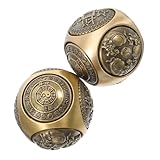 GALPADA 2 Stück Sechsseitige Relief Handtherapie Kugeln aus Gelbem Messing Chinesische Baoding Stressabbau Bälle für Handfitness und Elegante Wohnraumdekoration