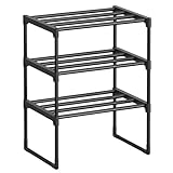 SONGMICS Schuhregal 3 Ebenen, Schuhständer Metall, Schuhaufbewahrung, Schuh-Organizer, aufrecht oder umgedreht, für 4-8 Paar Schuhe, stapelbar, Flur, 30 x 42,5 x 54,5 cm, schwarz LSA003B01