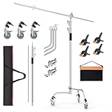 EMART C Stand 330cm, Verstellbares Edelstahl-Beleuchtungsstativ mit 126cm Haltearm und Kugelgelenk, Heavy Duty Galgenstativ für Fotoreflektoren, Softbox, Monolight, Kamera