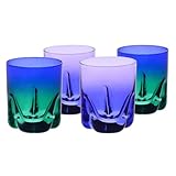 Krosno – Whiskygläser 250 ml – 4er Set – Aurora Kollektion – Handbemalt – Bleifreies Kristall – Für Bourbon, Rum & Cocktails – Geschenk – Blau-Violett